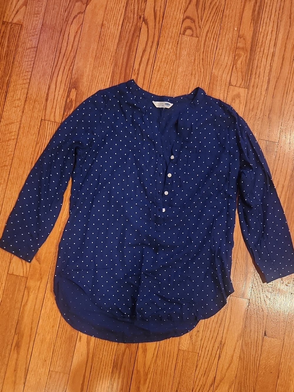 Old Navy Navy Blue Polka Dot Henley Blouse